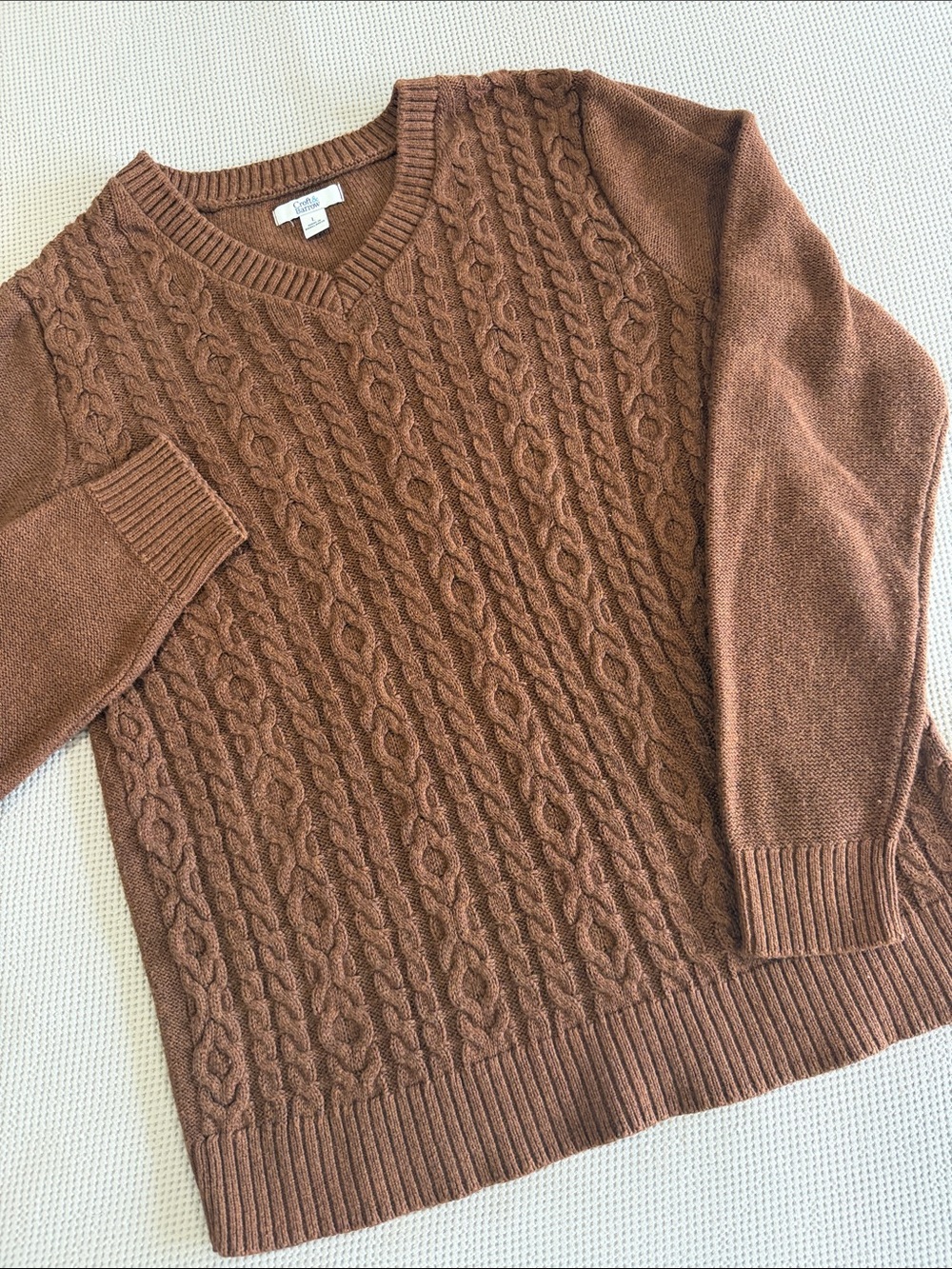 croft & barrow Brown Cable-Knit V-Neck Sweater